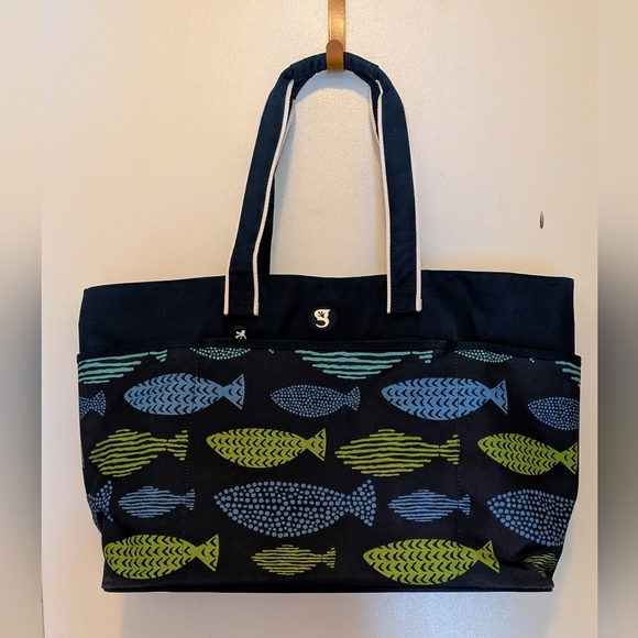 Gecko Handbags - Geckobrand Extra Large Beach Shopping Tote 2 Handles 23 X 14 Fish Blue Green